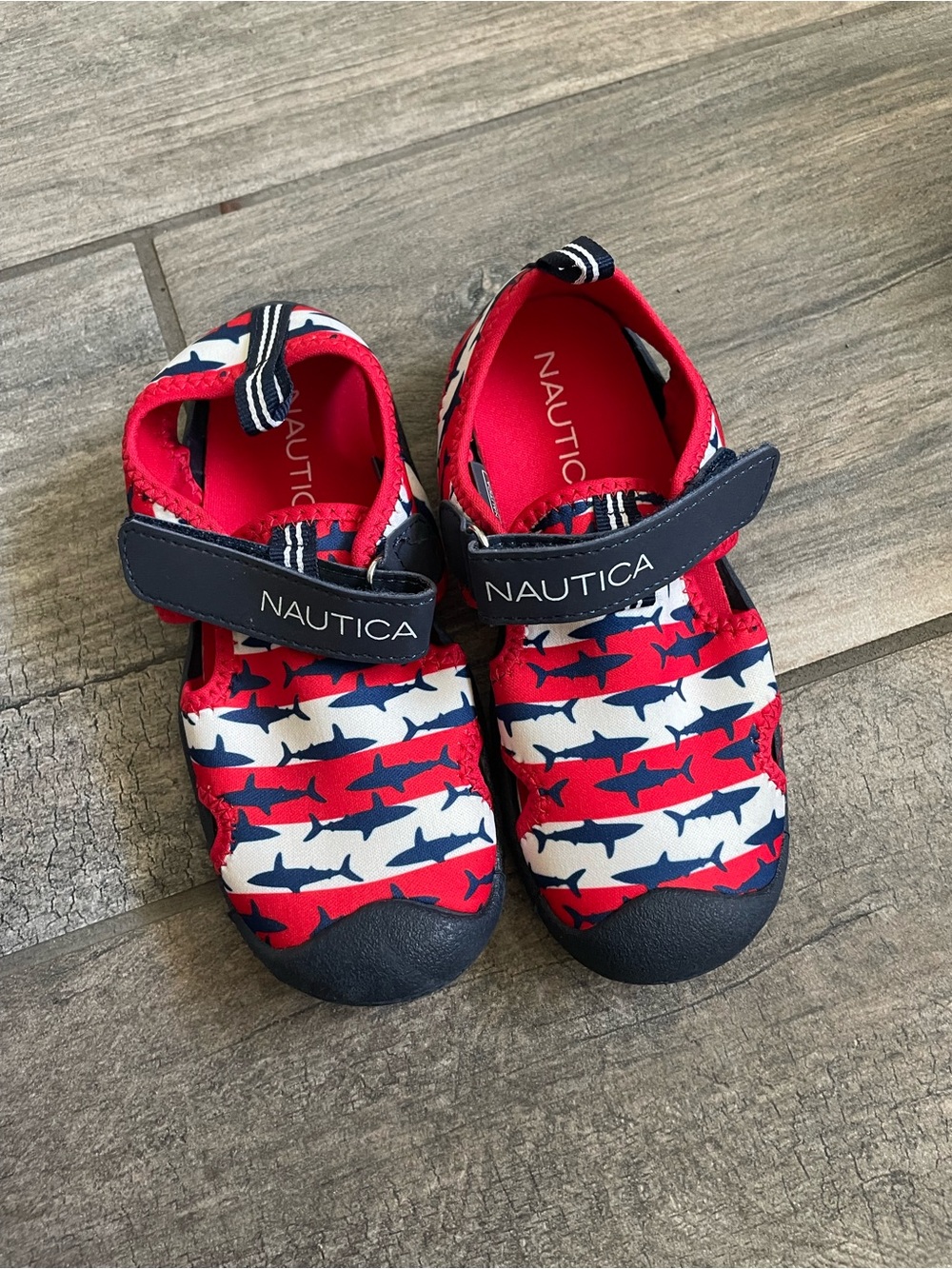 Nautica Red Navy Shark-Print Kids Water Shoes
